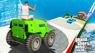 FRANKLIN  & SHINCHAN TRIED IMPOSSIBLE  CURVY ROAD JUMP RAMP CHALLENGE IN GTA 5