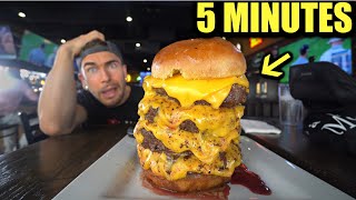 'UNBEATABLE' 5 MINUTE BURGER CHALLENGE | Cold Beer & Cheese Burgers Patty Record Challenge