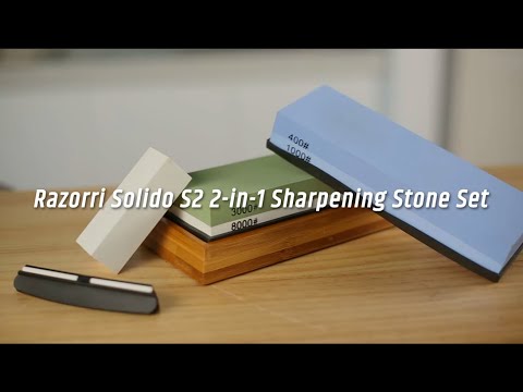 Razorri Solido Angle Guide 2-Double-Sided 400/1000 and 3000/8000 Grit Whetstones Knife Sharpening Stone Kit with Leather Strop