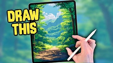 PROCREATE Landscape DRAWING Tutorial in Easy STEPS - Woodland Path