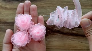 Kurdele Ile Gül Yapımı Amazing Ribbon Flower Tricks - Easy Making With Needle