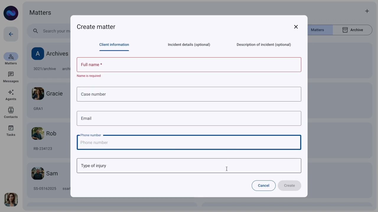 Welcome to KLIP Demos | Matter select page + details + documents