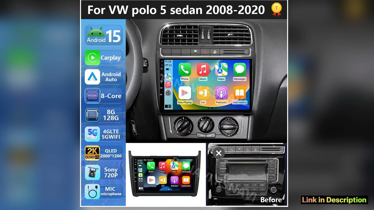 Plug and Play Android 15 2K QLED For Volkswagen VW POLO 5 2008 2017 Car Radio Multimedia Video Play