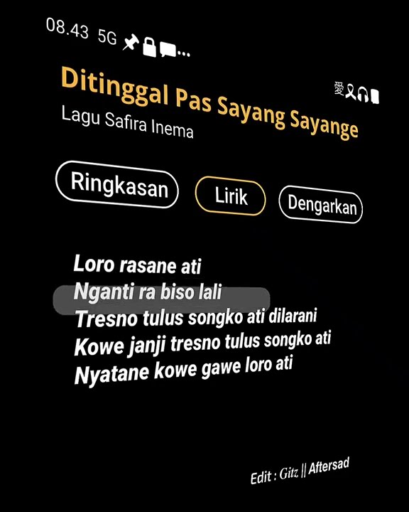 Lirik lagu Loro rasane ati || Di tinggal pas sayang sayange