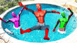 SPIDERMAN TEAM Jumping into Pool in GTA 5! (Spiderman Fails & Ragdolls) #86