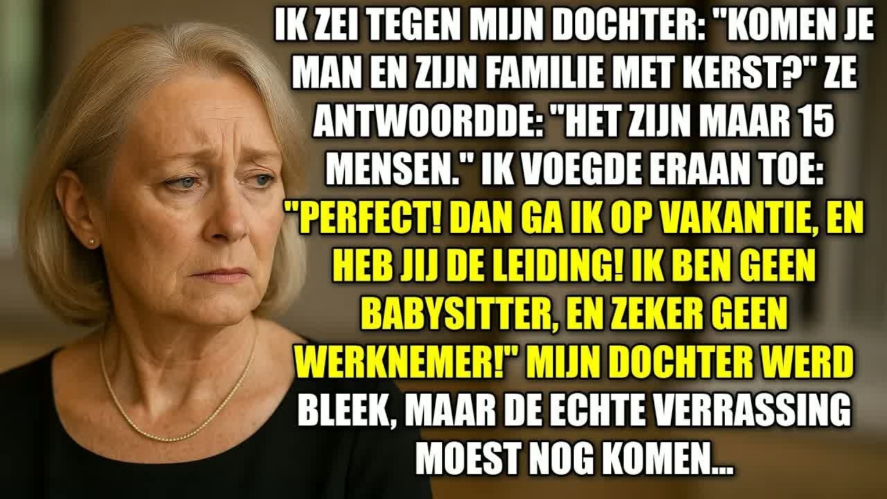 ‘Mam, ik wil dat jij dit jaar het kerstdiner regelt. Vijftien man van Martijns familie.’ Mijn dochter Sanne zei het achteloos door de telefoon, alsof ze vroeg of ik melk wilde meenemen. Ik ben...