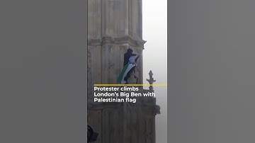 Protester climbs London’s Big Ben with Palestinian flag | AJ #shorts