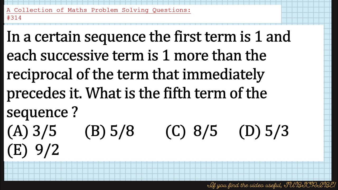 A Collection of Maths Problem Solving Questions:#314 (Sequence) - YouTube