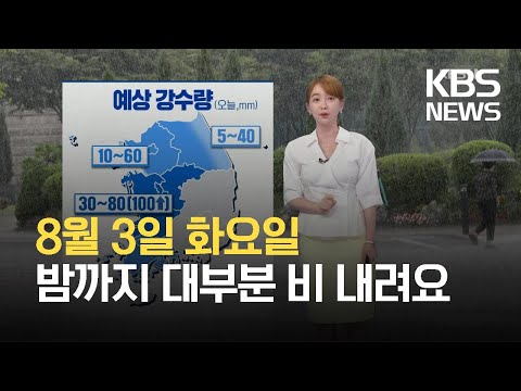 [뉴스12 날씨] 밤까지 대부분 지역에 비·소나기…“오늘 더 더워” / KBS 2021.08.03.
