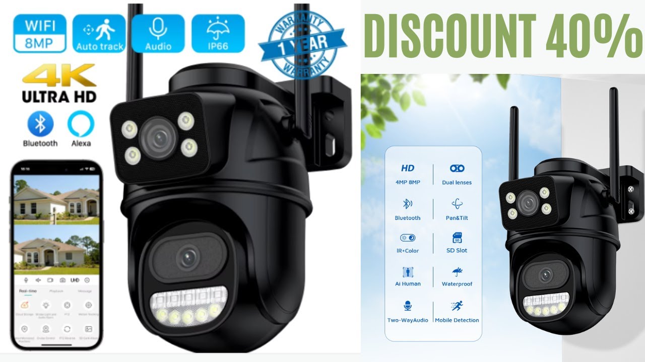 8MP 4K Wifi Street IP camera Dual Lens Dual Screens Outdoor Wireless ...