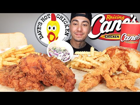 MUKBANG EATING Raising Canes SAUCY Chicken Tenders And Dave S Hot Chicken Tenders 