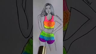 Fuzzy Crop Top And Shorts - Made Using Puffy Pens 🌈 #Art #Artwork #Draw #Drawing #Painting #Fashion