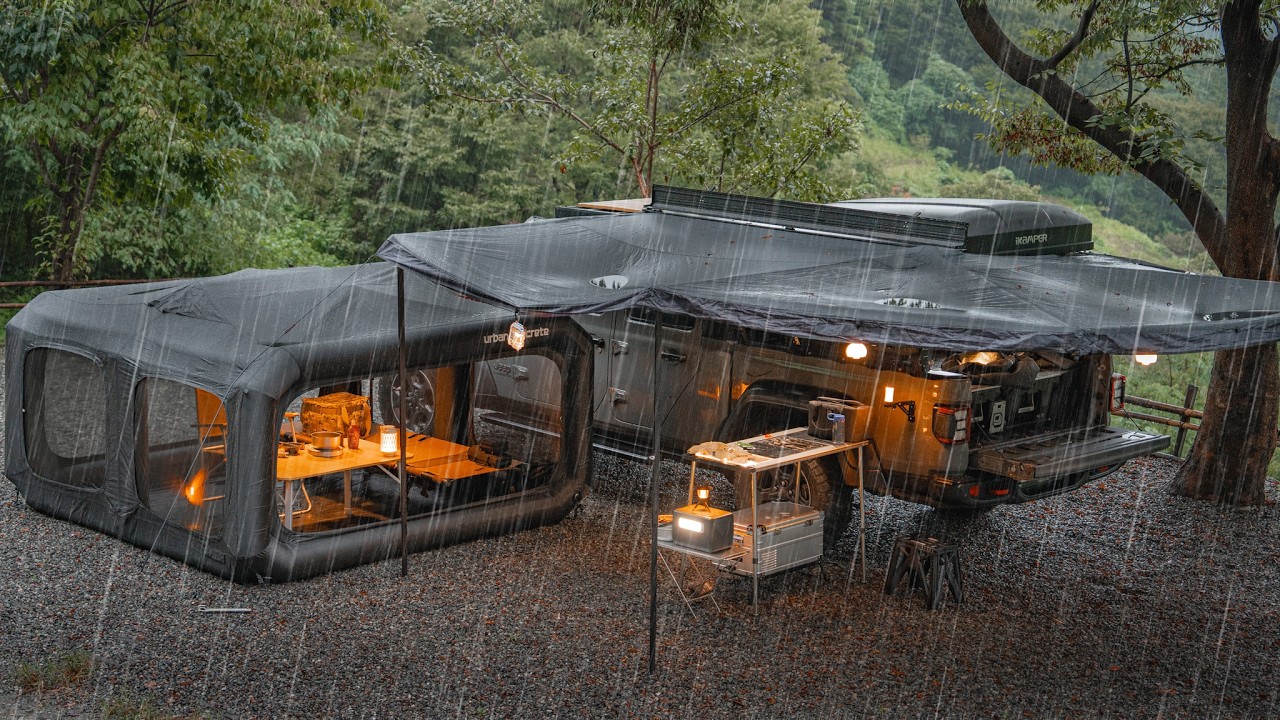 Кемпинг под проливным дождём с уютной надувной палаткой 🌧️ | Rain ASMR | Кемпинг для грузовиков