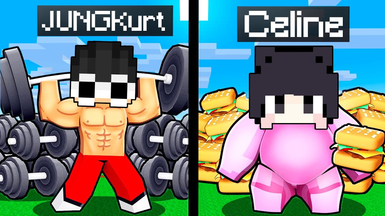 Strong JUNGKurt vs Fat Celine Fitness Survival Battle Challenge in Minecraft!