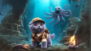 Kitten goes treasure hunting underwater #aicat  #fat #cat #ai #cute #sea