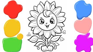 How to Paint a Sunflower🌻 Step by Step for Kids| Painting | Drawing | Coloring | Toddler's!