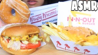 ASMR IN N OUT CHEESEBURGER ANIMAL STYLE FRIES + KRISPY KREME DOUGHNUT EATING SOUNDS 먹는 먹방 MUKBANG