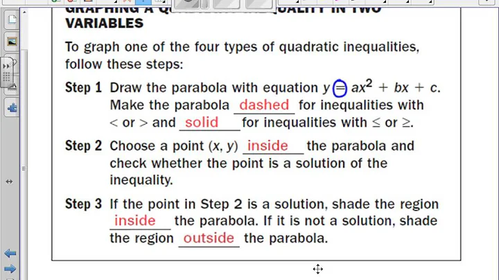 Algebra 2 Lesson 5 7 Graphing and Solving Quadratic Inequalities part 1