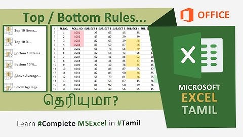 MS Excel Tamil | Conditional Formatting | Top Bottom Rules
