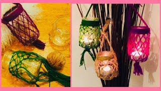 تزيين حديقة منزلك بمرطبانات الزجاج على شكل فوانيس مضيئة macrame candle holder diy