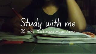 Late night Study with me | Soft piano music | Asmr | 30 minutes | Warm light | screenshot 2
