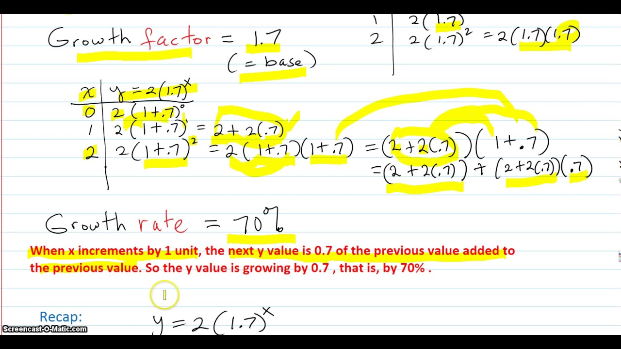 Growth factor and growth rate of an exponential function - YouTube