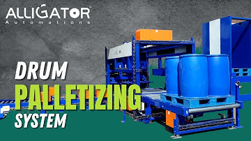 Drum Palletizing System with Linear Gantry and Roller Conveyor - Automation Video