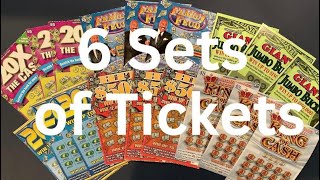 6 sets of tickets including Family Feud, King of Cash, 20X The Money, 20X the Cash, Hit $500
