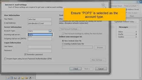Configuring a POP email account in Outlook 2010