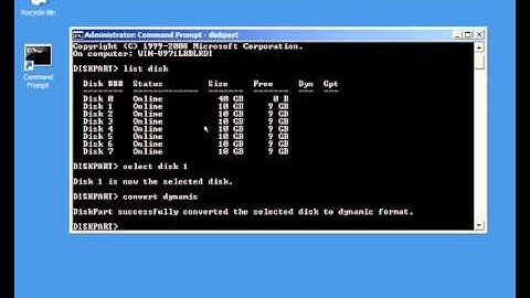 Creating a striped array in Windows Server 2008 R2 using the command line.