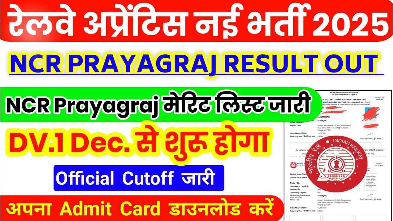 Результаты обучения на ученичество в железнодорожной компании NCR Prayagradj Railway Apprentice 2...