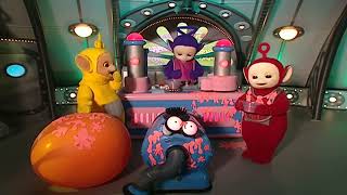 Noo Noo Tidies Custard Off The Tubby Custard Machine, The Floor, Laa-Laa's Ball, Po, And Himself