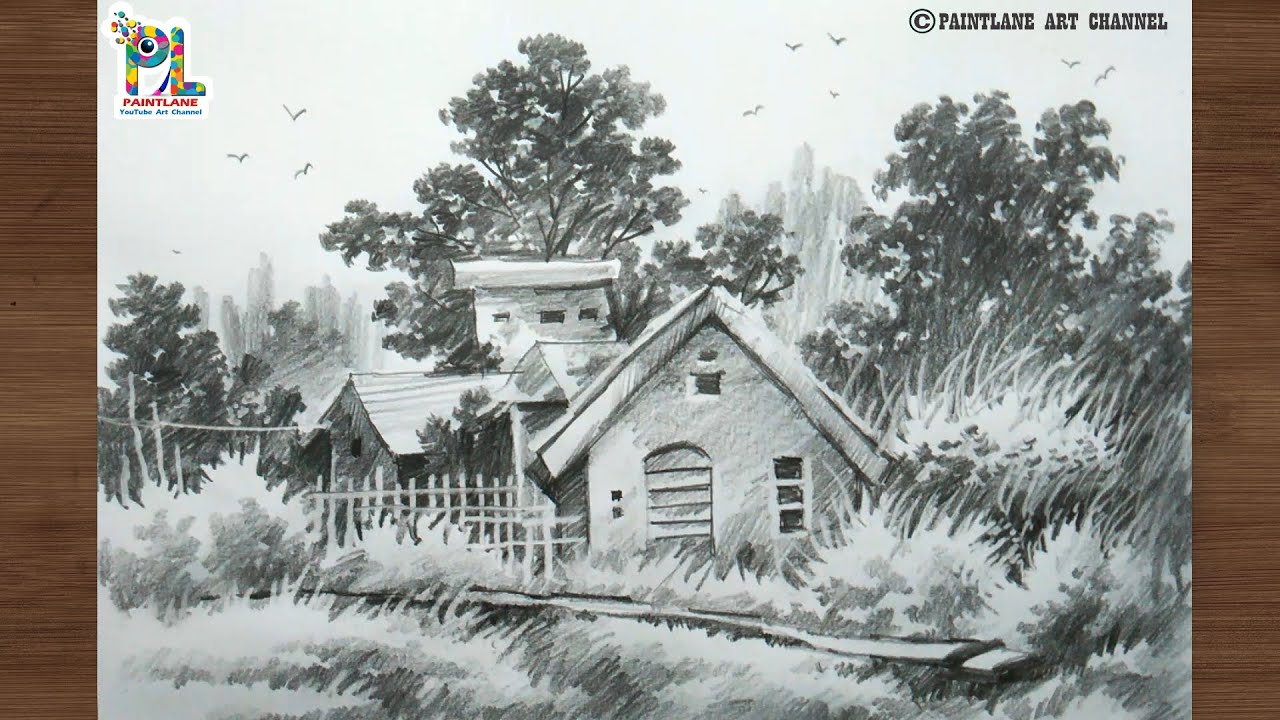 Houses in the Scenery Pencil Art with easy pencil shading strokes YouTube