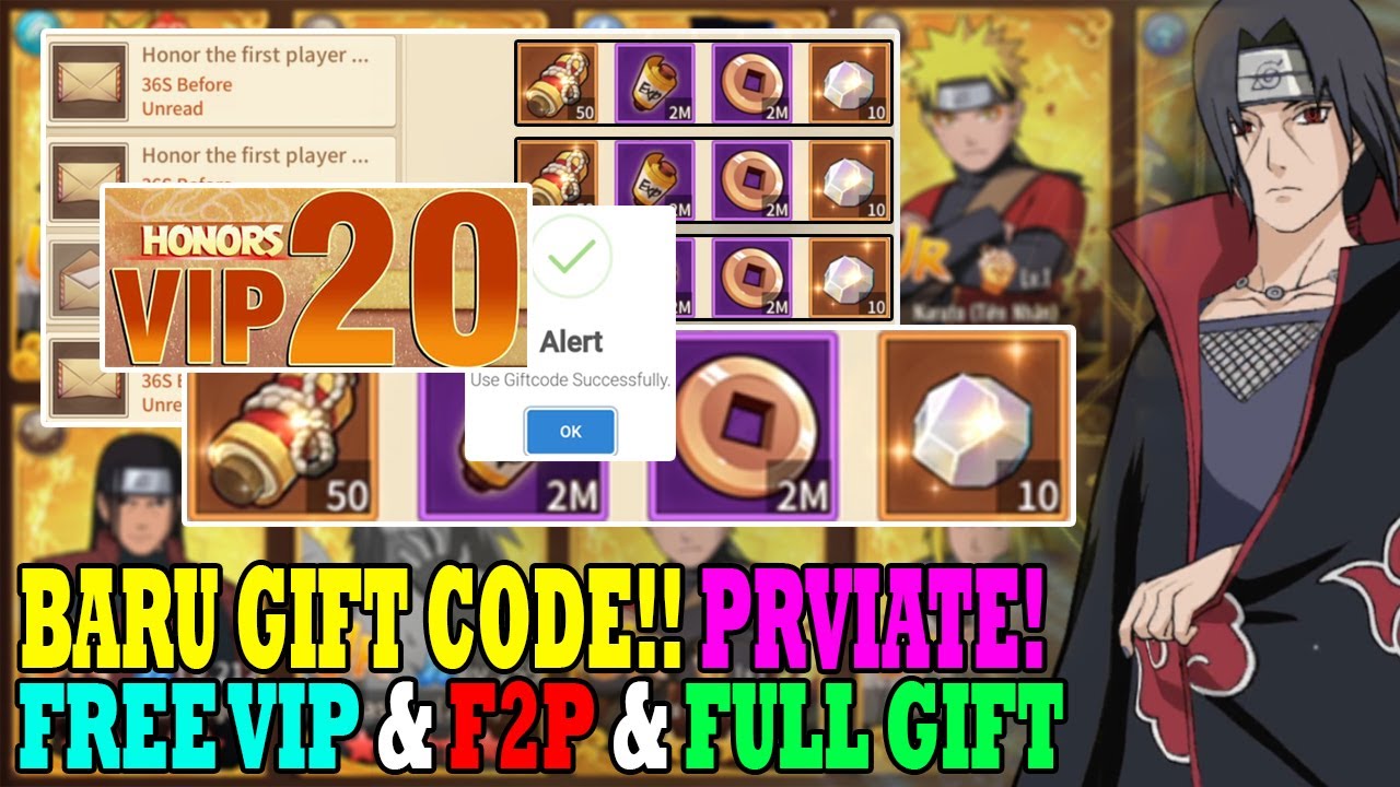 TERBARU CODE!! PRIVATE F2P HONOR GIFT VIP 20 NINJA WAR GAME NARUTO | NINJA CHRONICLES