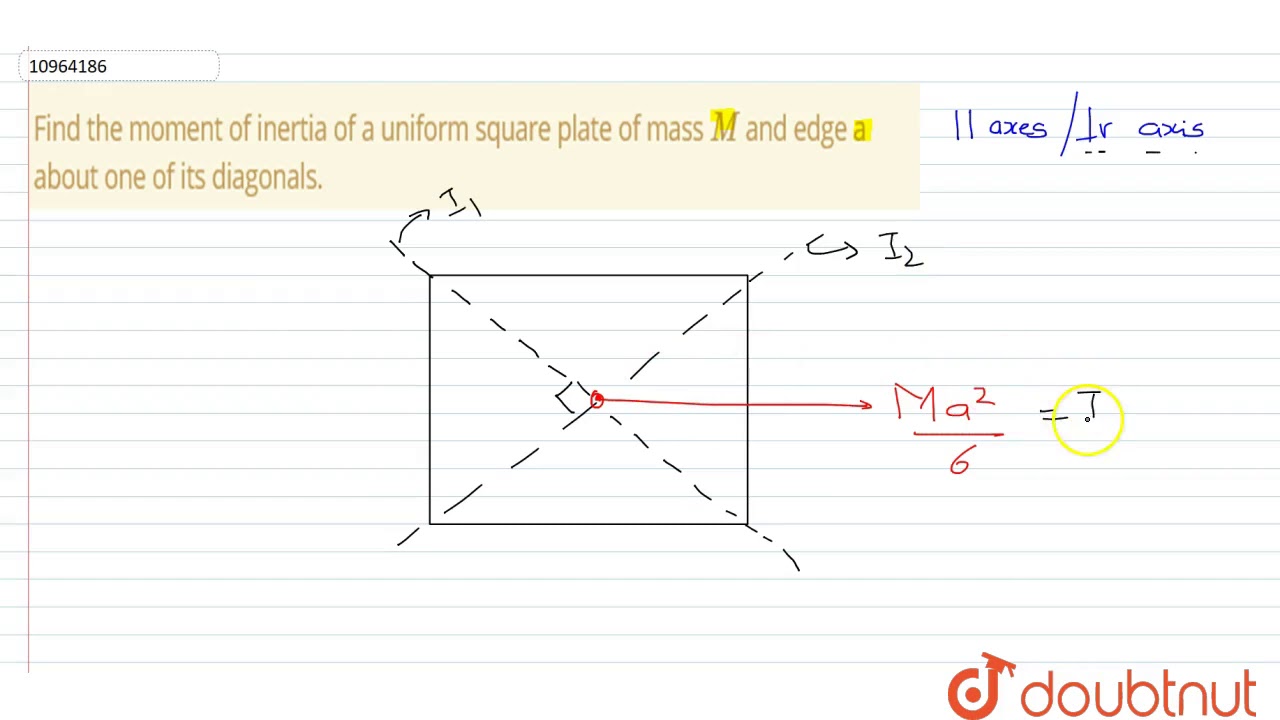 Find The Moment Of Inertia Of A Uniform Square Plate Of Mass M And Edge A About One Of Its Dia 