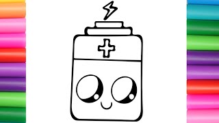 HOW TO DRAW A CUTE BATTERY ❤️🟨🟧🟩🟦