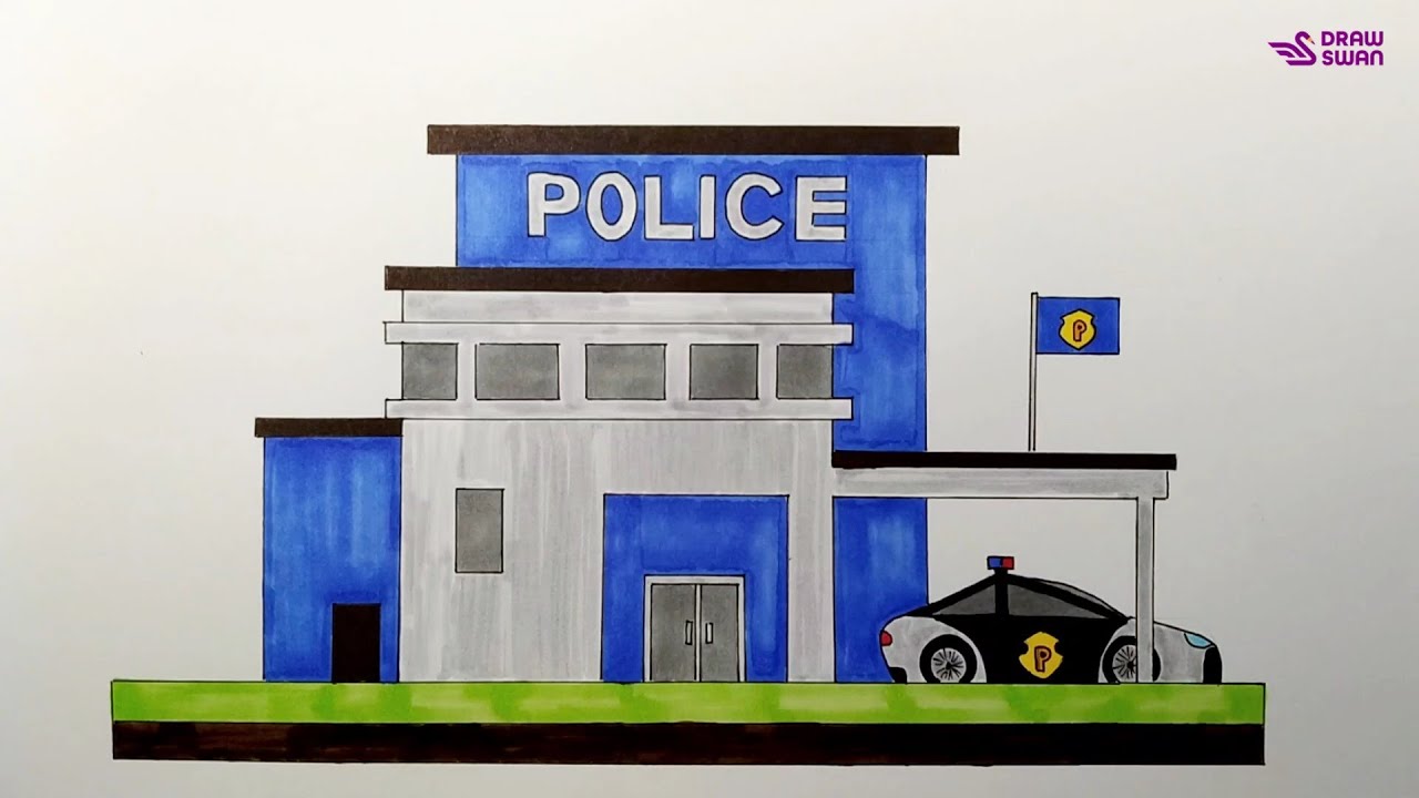 Police Building Draw How to draw a police station - YouTube