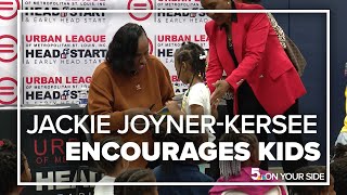 Jackie Joyner-Kersee reads her new children's book to St. Louis-area students