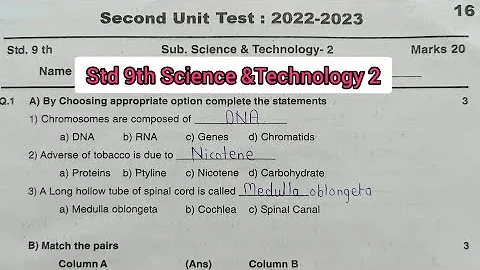 Std 9th Science & Technology 2 Second Unit Test 2022 23 | नववी विज्ञान व तंत्रज्ञान 2 प्रश्नपत्रिका