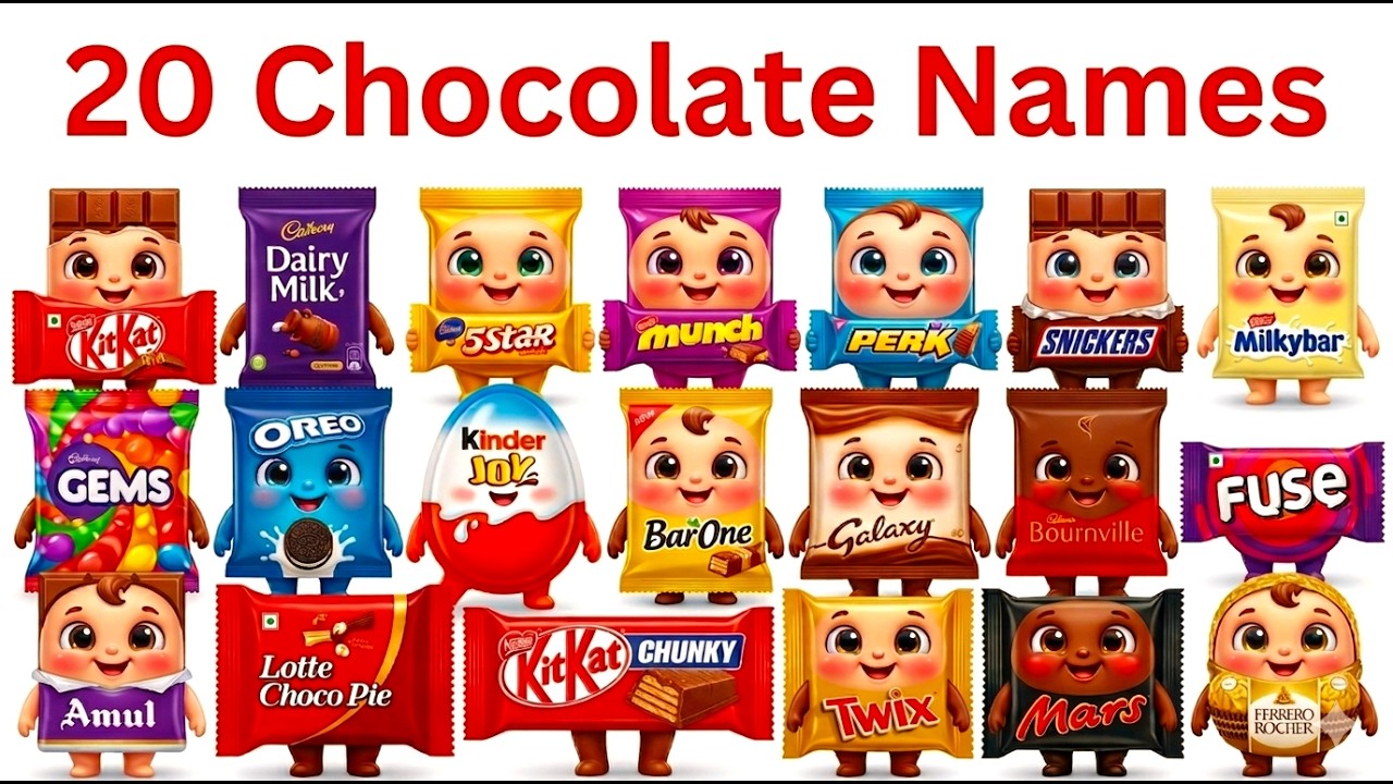 20 Chocolate Names in English 🍫 | Chocolate Brands for Kids | Learn ...