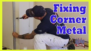 Removing and repairing a bent corner metal on sheetrock or drywall, Cutting out, installing, and patching damaged corners. Simple 