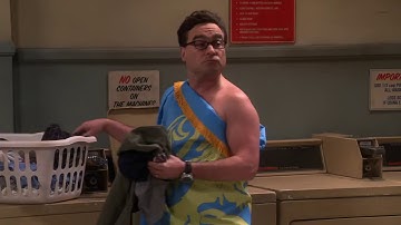 leonard wearing sheldon flag