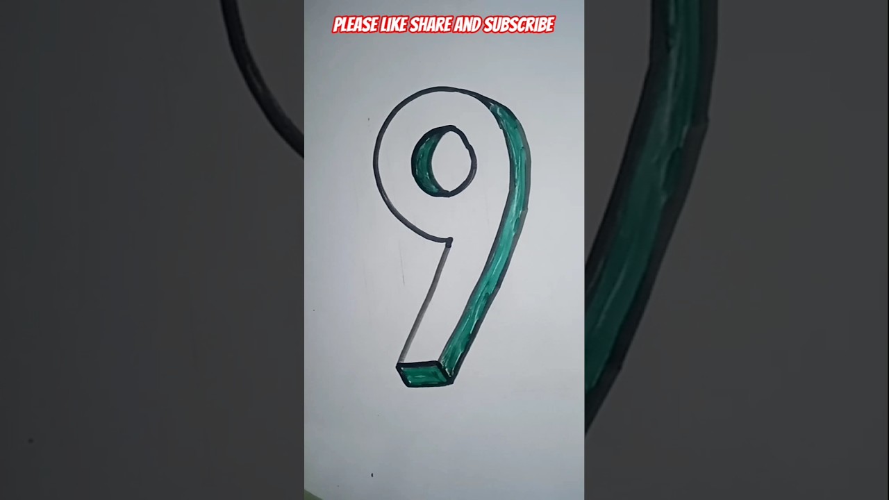 3D Number 9 Drawing 
