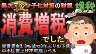 自民党、異次元の少子化対策のために消費増税を検討開始してしまう・・・誰か止めてやってくれ。実質賃金3.8％減とかいう異次元の下落率が発表。インフレ率以上の賃上げは実質不可能状態に【消費税/少子高齢化】