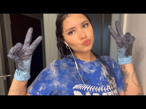 ASMR | dying my hair + eyebrows. soft whispers