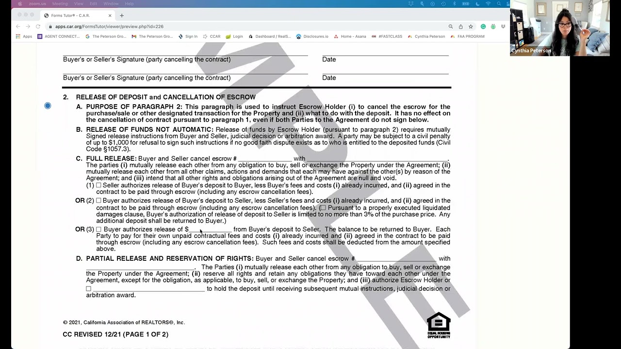 CAR FORM | CANCELLATION OF CONTRACT, RELEASE OF DEPOSIT AND CANCELLATION OF ESCROW