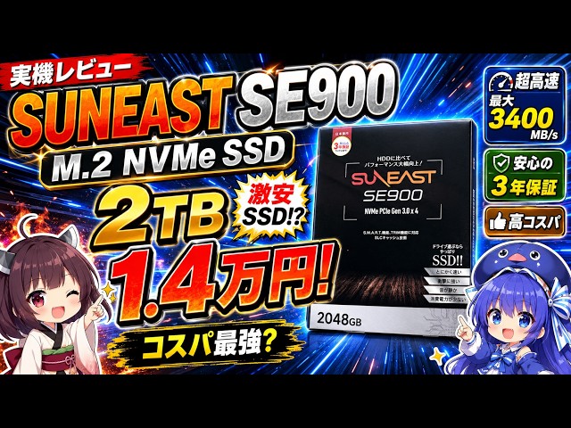自作PC】M.2 NVMe SSDが2TBで1.4万円!? 激安のSUNEAST SE900 2TB買って