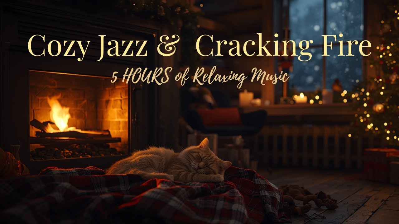 Fireplace Jazz Night 🔥 | Cozy Evening Jazz with a Sleeping Cat 🐱🔥