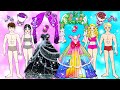 Wedding dress couple barbie vs wednesday addams  barbie wedding handmade  diy arts  paper crafts