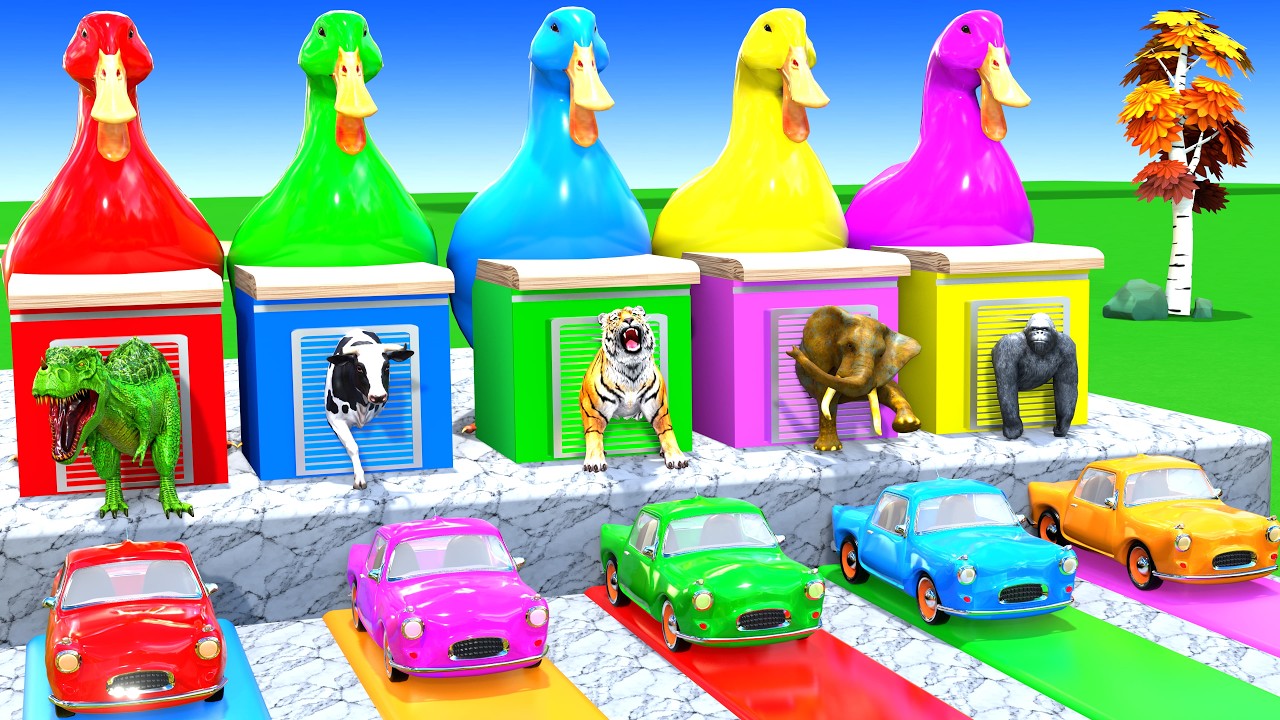 Long Slide Game With Cow Elephant Gorilla Hippopotamus Tiger 3d Animal Game Funny 3d AnimalsVideo